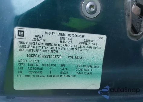 1997 Chevrolet C1500 Fleetside from USA, damaged, VIN 1GCEC19W2VE143729